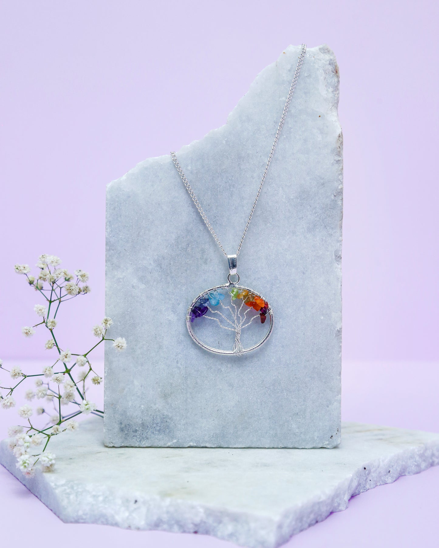 7 Chakra Tree Of Life Pendant (Round Shaped)