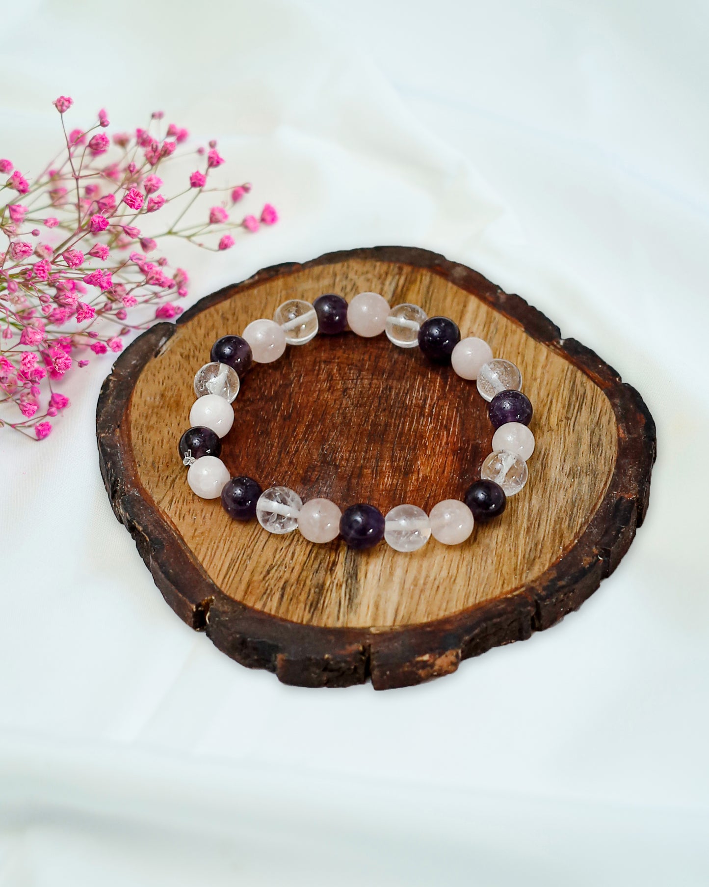 Rose Quartz, Amethyst & Clear Quartz Bracelet
