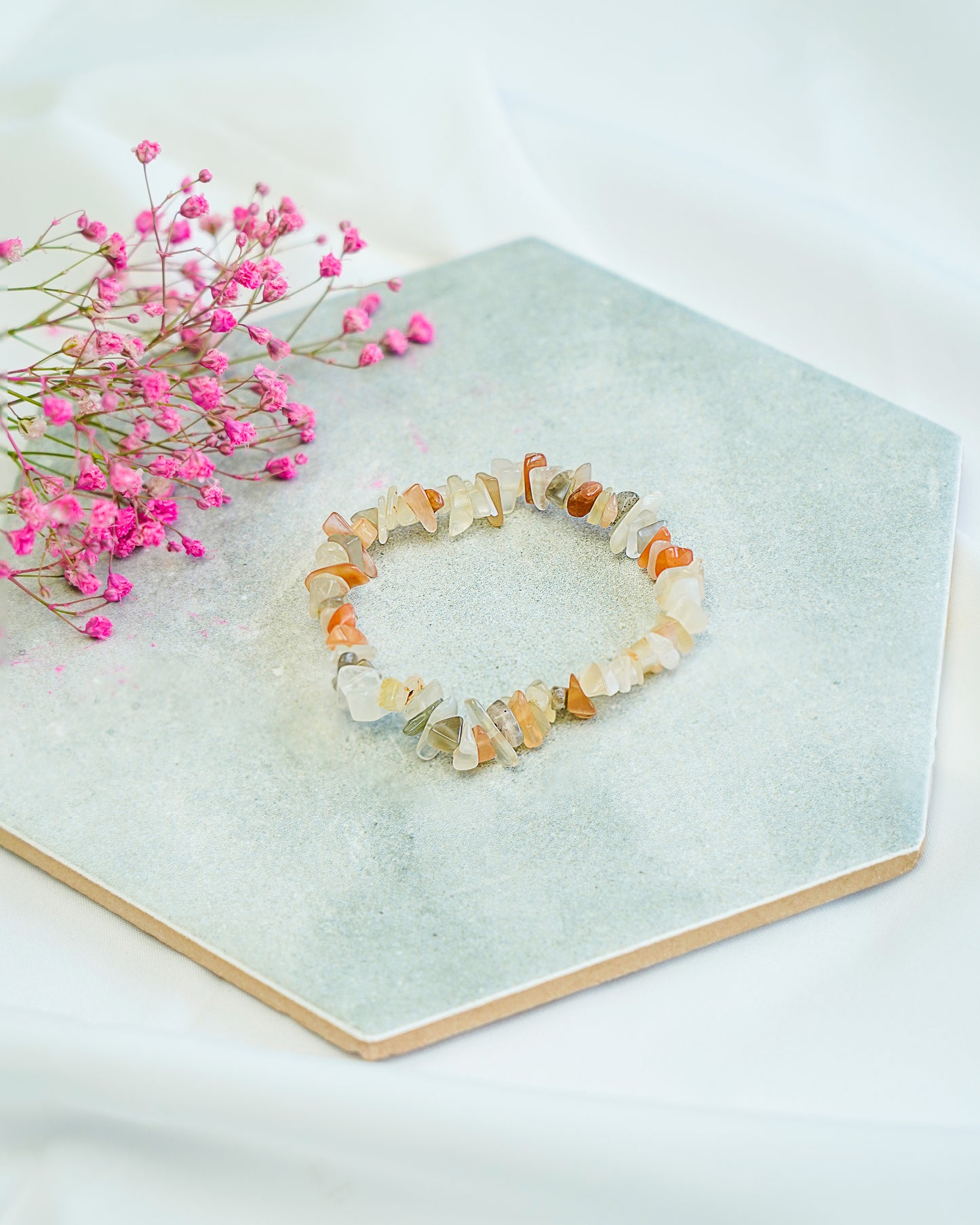 Peach Moonstone Chips Stone Bracelet