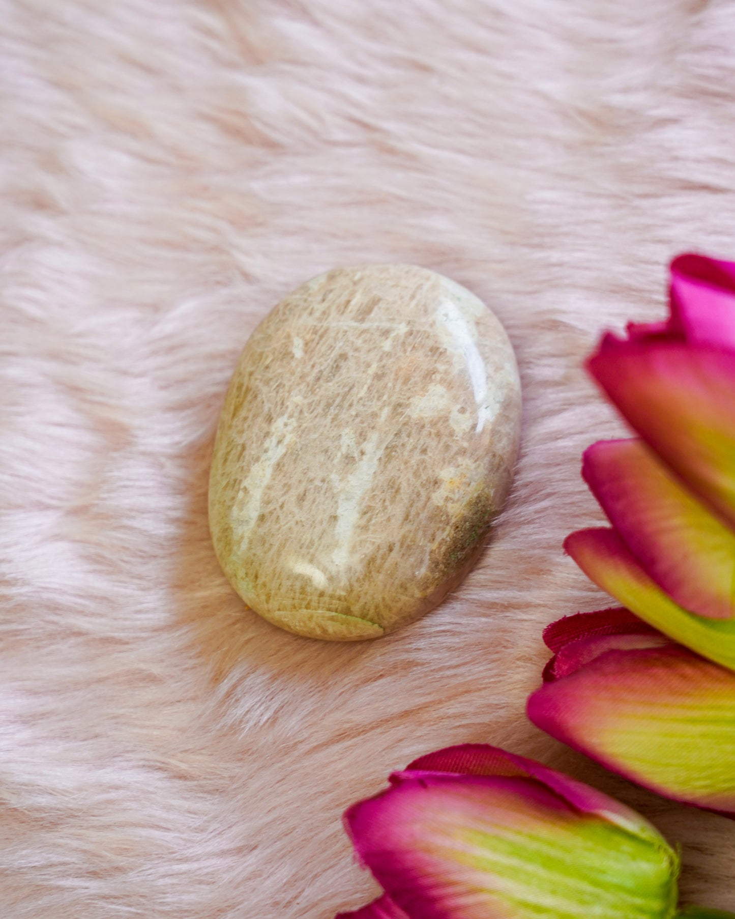 Peach Moonstone Palm Stone