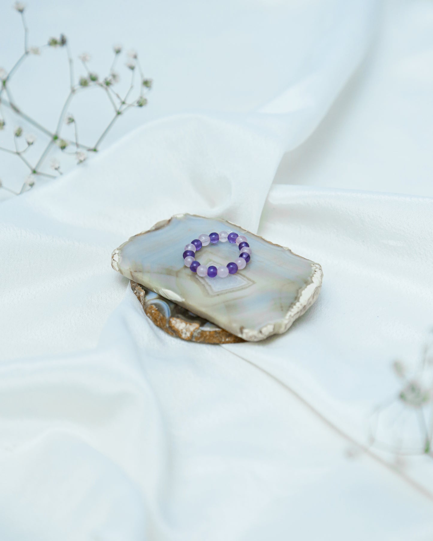 Rose Quartz & Amethyst Finger Bead Ring