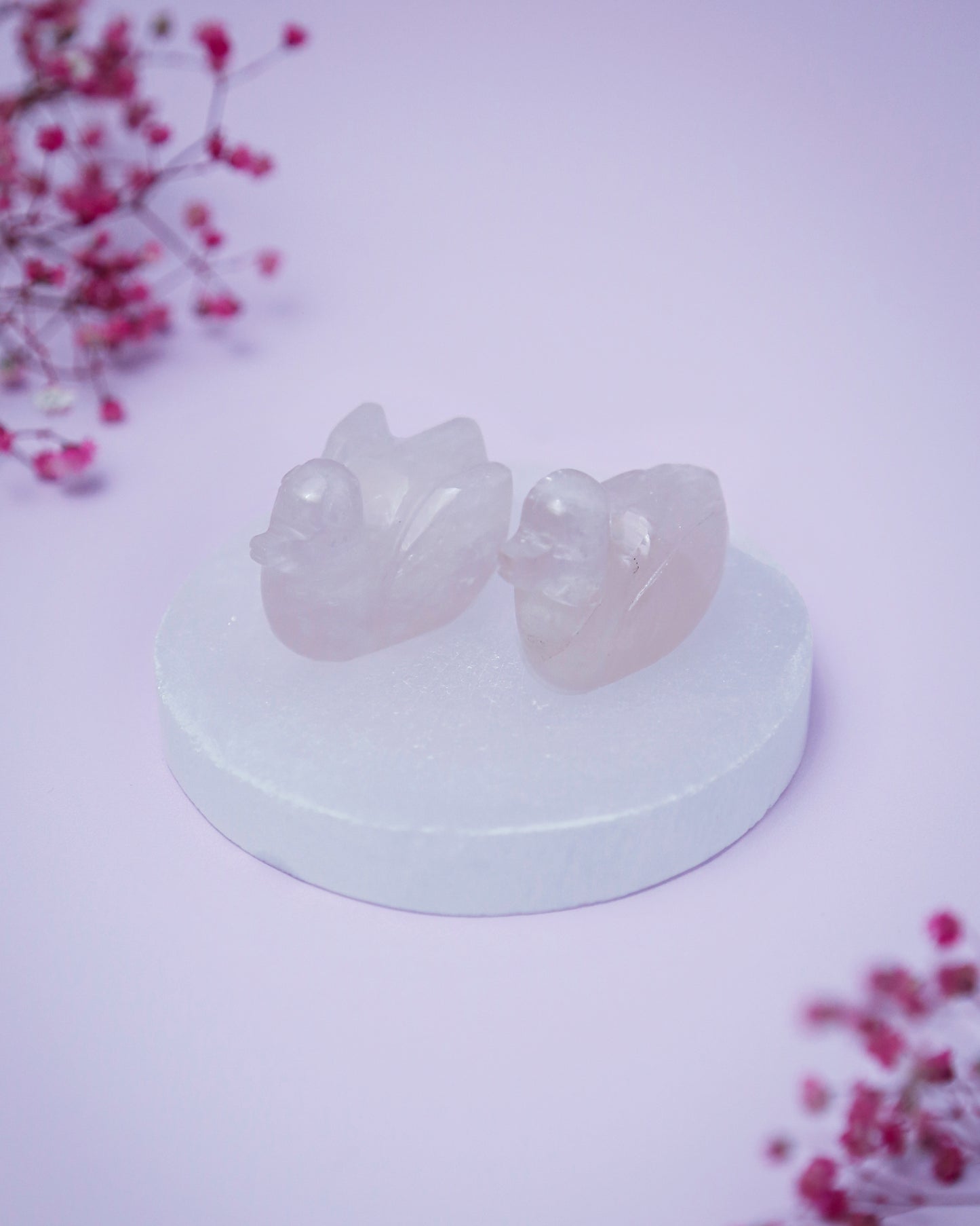 Rose Quartz Mandarin Duck Pair