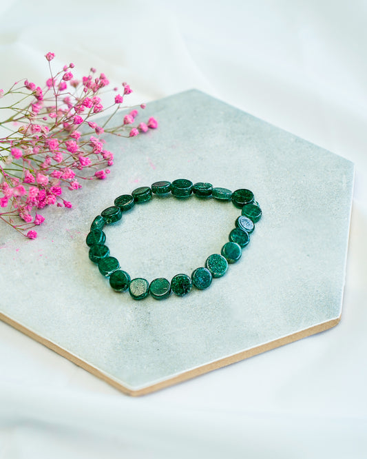 Green Aventurine Round Flat Beads Bracelet