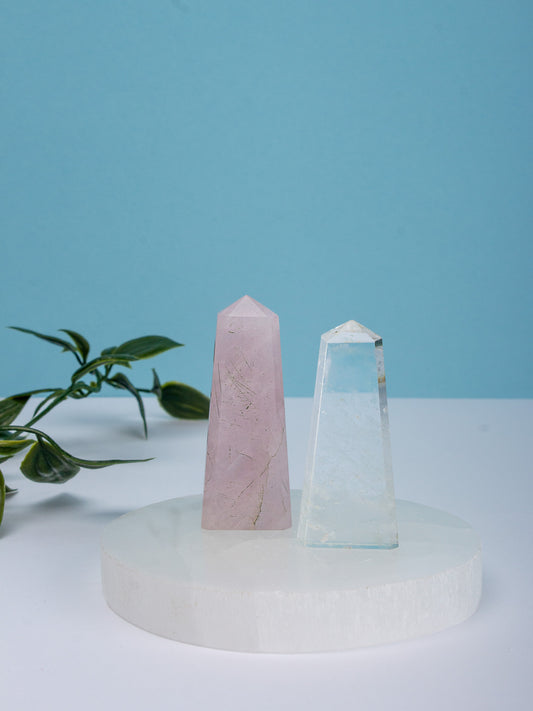 Shiv Shakti Tower Pair (Rose Quartz & Clear Quartz)